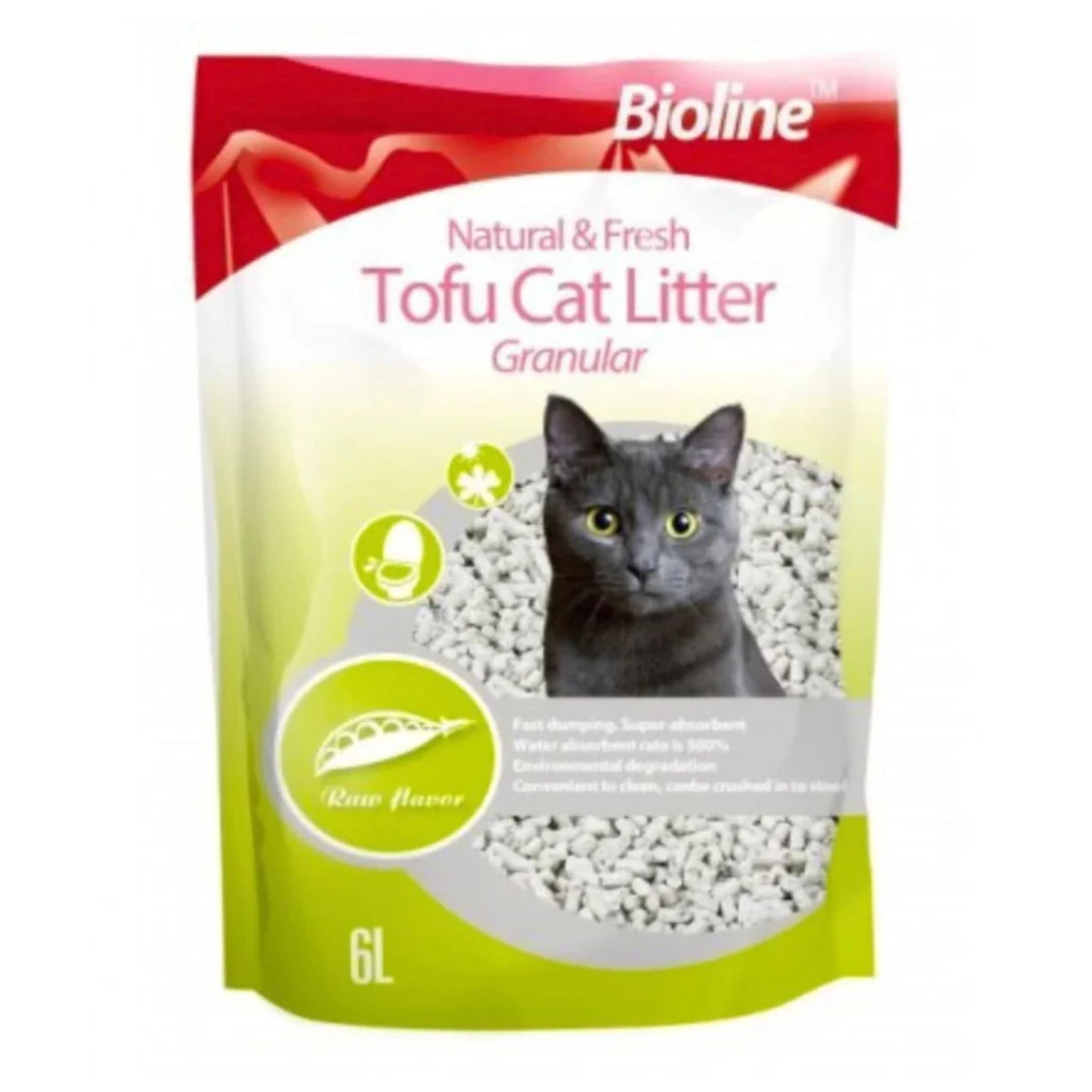 Bioline Natural & Fresh Tofu Granular Cat Litter  Flushable & Odor Control - 6L