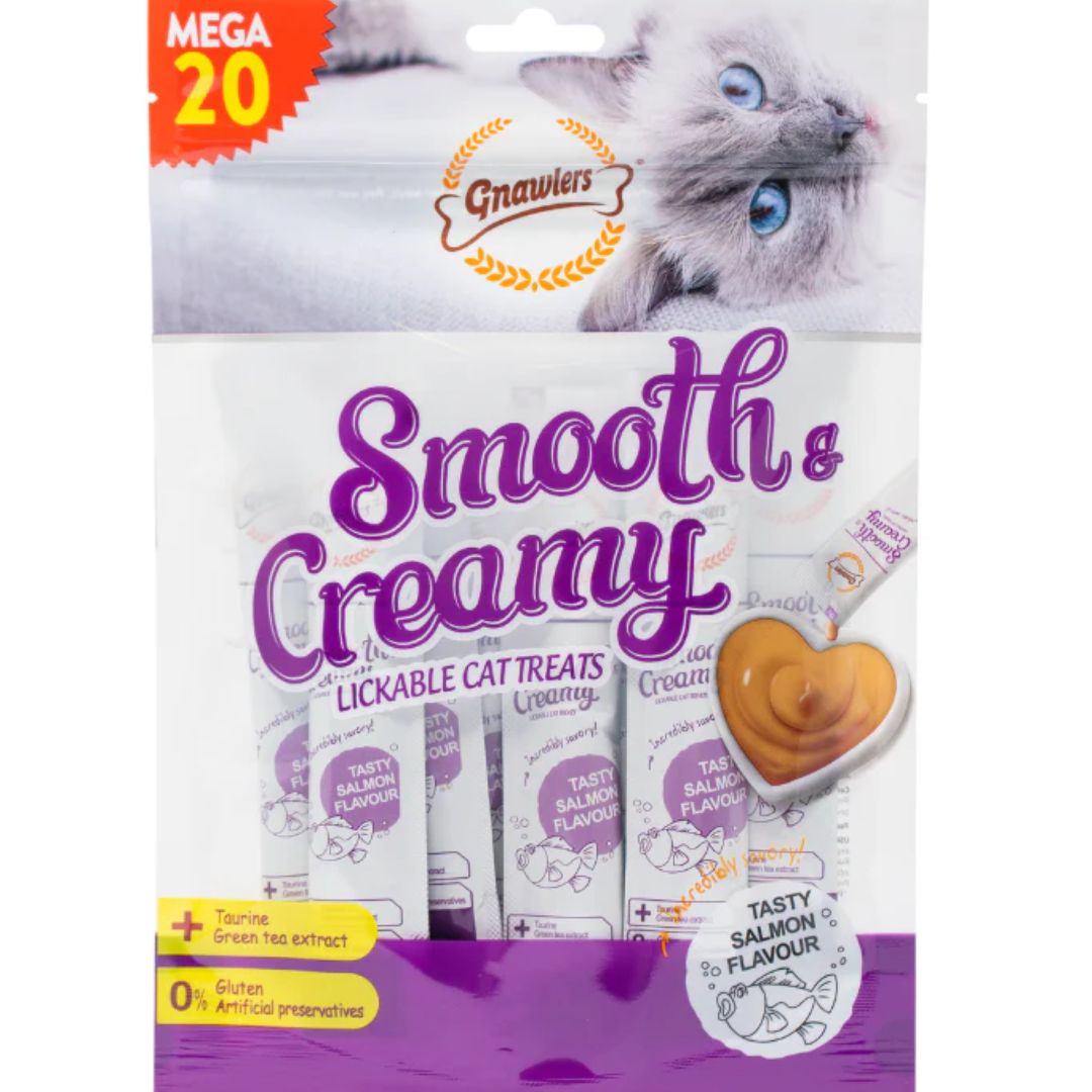 Gnawlers Smooth & Creamy Lickable Cat Treats – Salmon Flavor - 20x15g