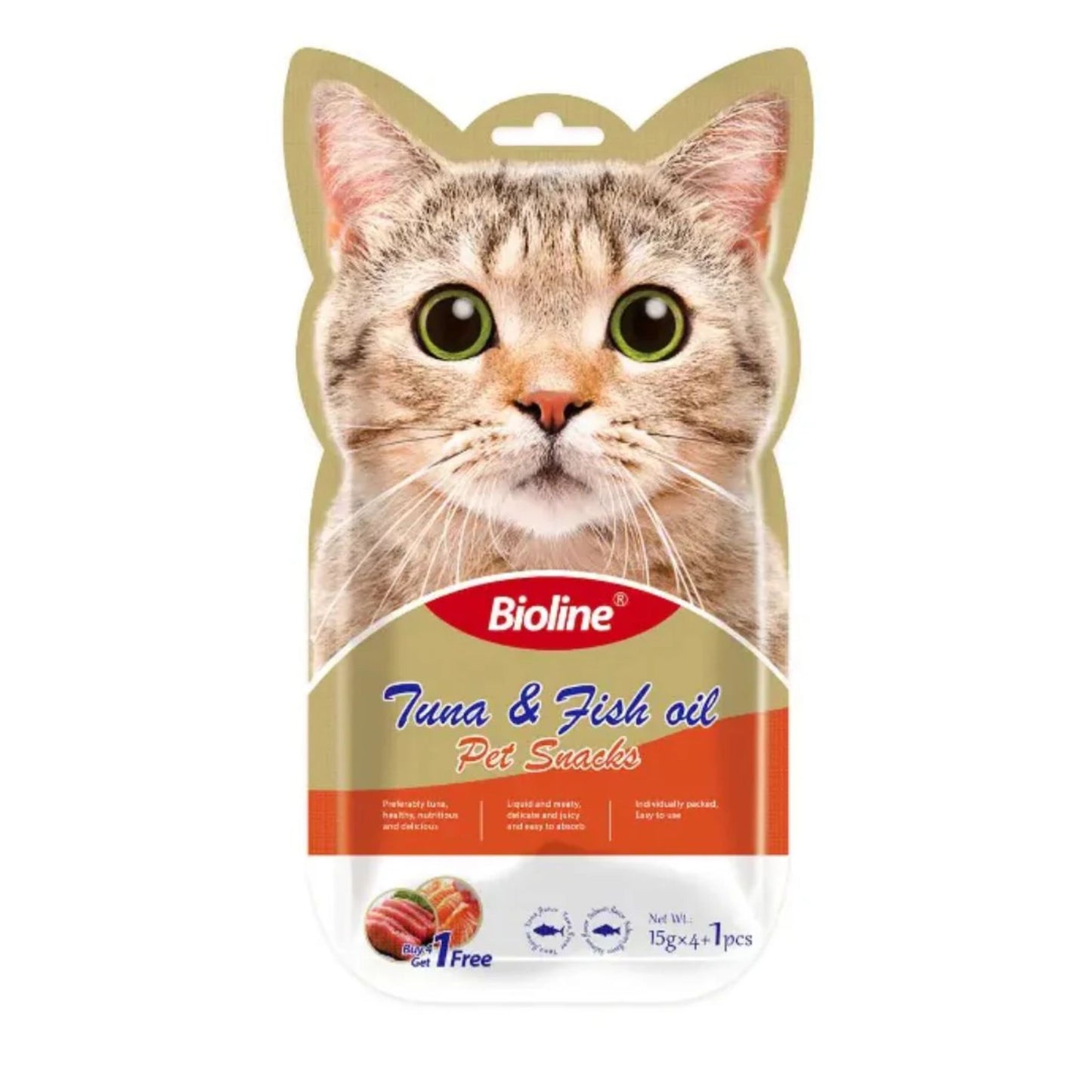 Bioline Cat Treats Tuna & Fish Flavor Snack Pack - 5x15g