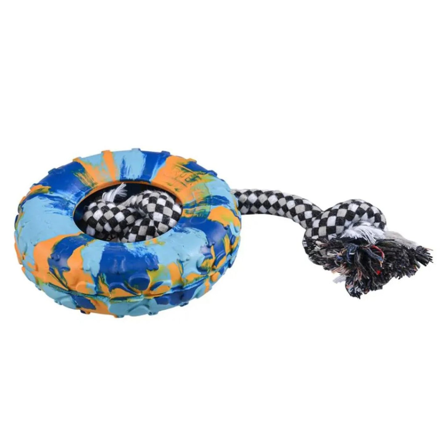 Duvo+ Rubber Tire Smash & Cotton Rope Multicolour Toy - M