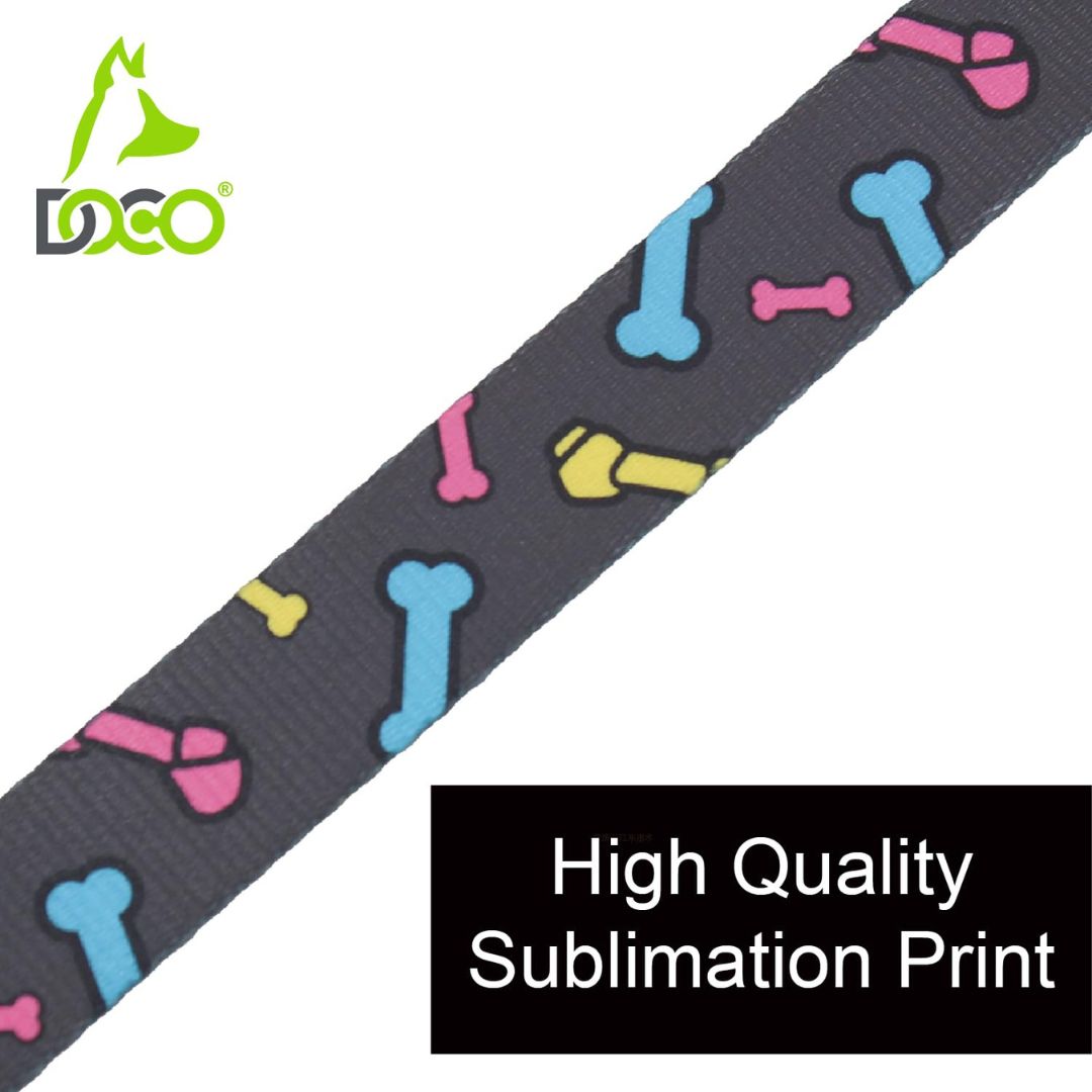 Colorful bone and bow pattern on a gray background with DOCO logo.