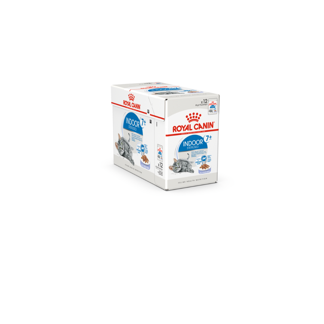 Box of Royal Canin indoor cat food on a white background