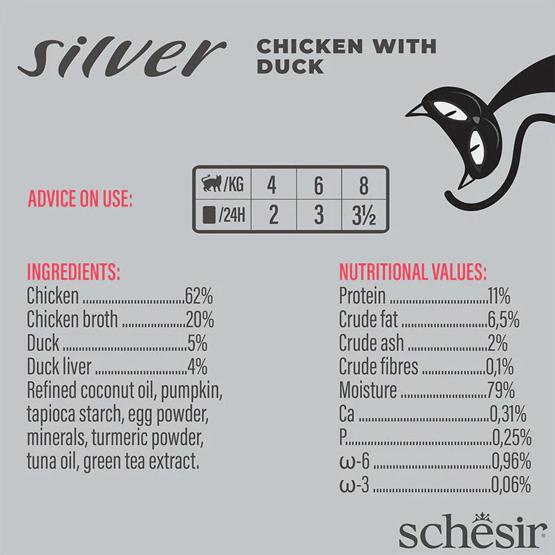 Schesir Silver Senior Cat Mousse & Fillets Chicken & Duck 70G