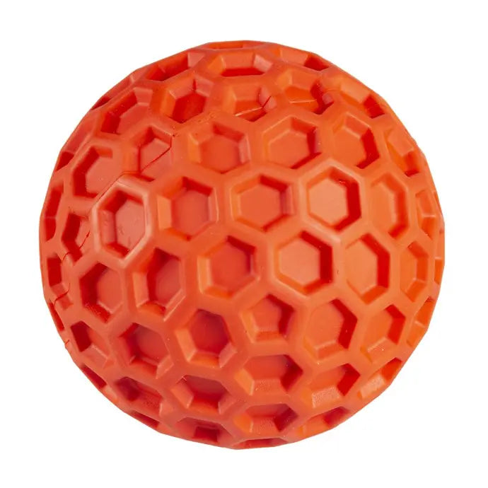 Duvo+ Rubber Hexagon Squeaky Ball Dog Toy Red - 8cm