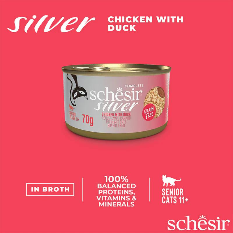 Schesir Silver Senior Cat Mousse & Fillets Chicken & Duck 70G