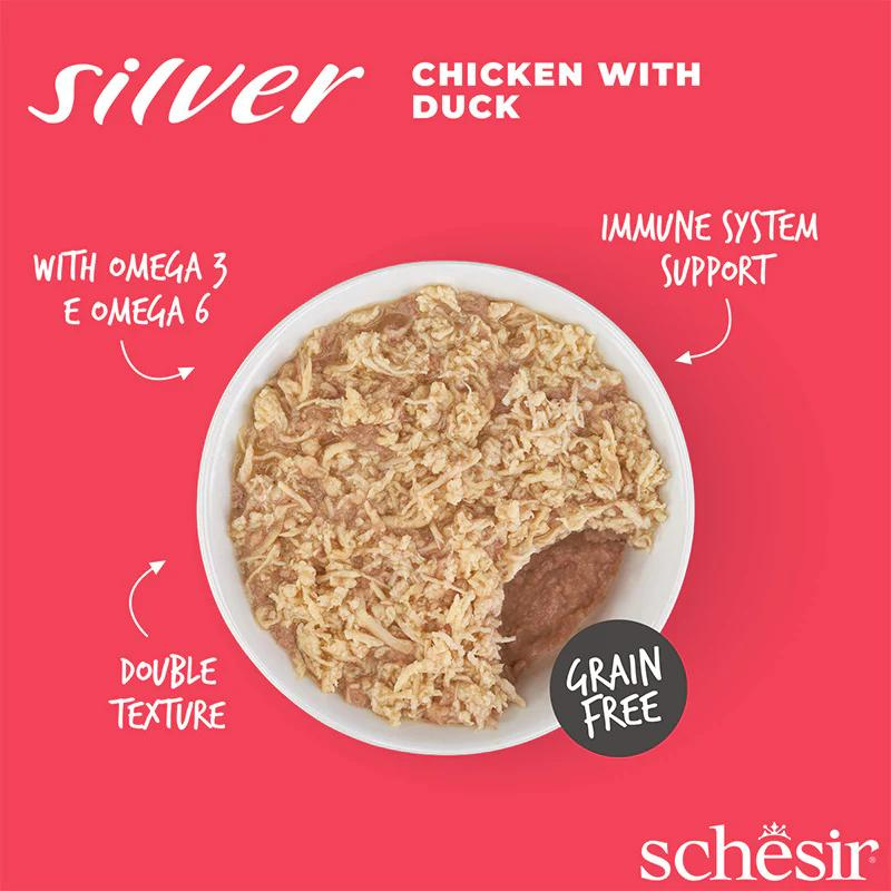 Schesir Silver Senior Cat Mousse & Fillets Chicken & Duck 70G
