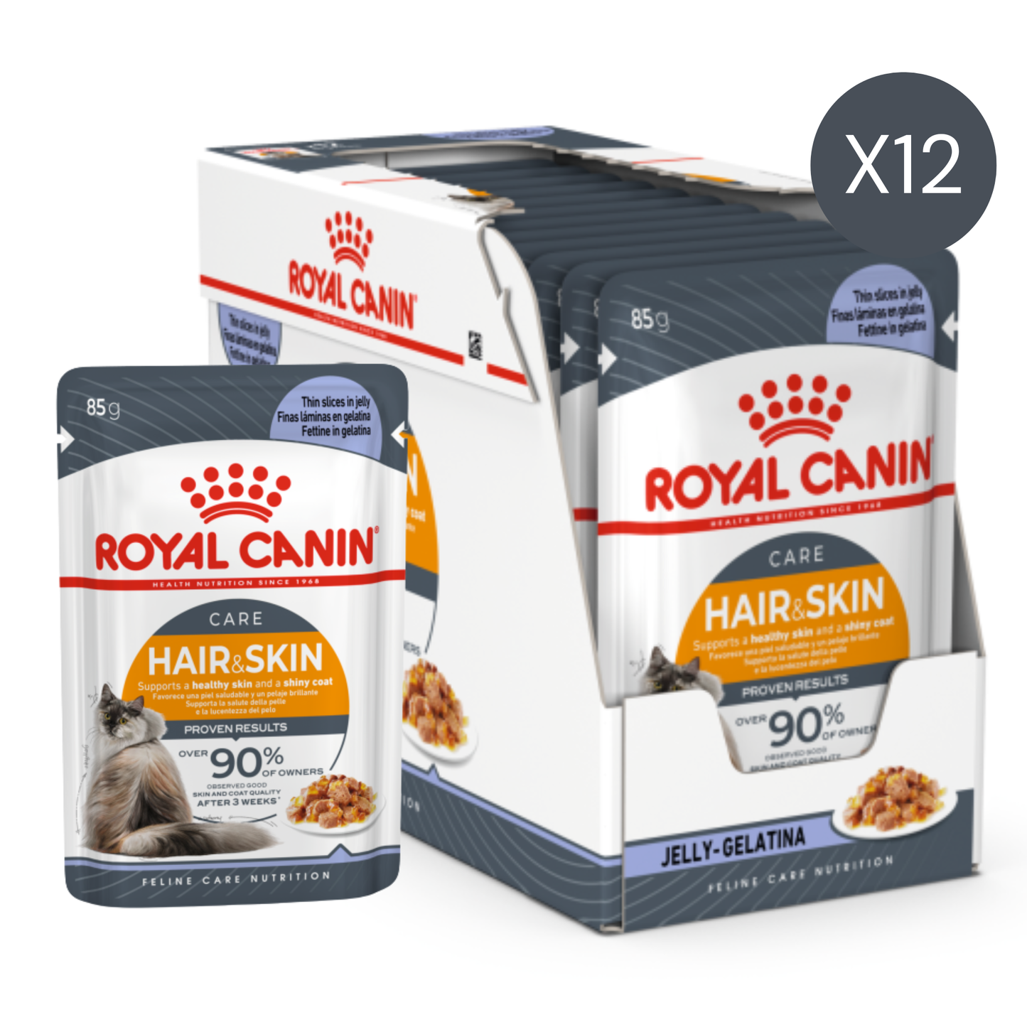 Royal Canin Feline Care Nutrition Hair & Skin Jelly Cat Wet Food - 12x85g