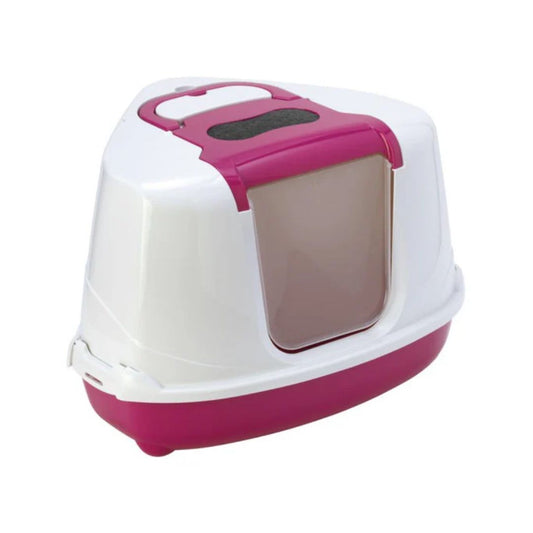 Moderna Flip Corner Litter Box (C250) – Pink – Compact Covered Cat Litter Box for Corners