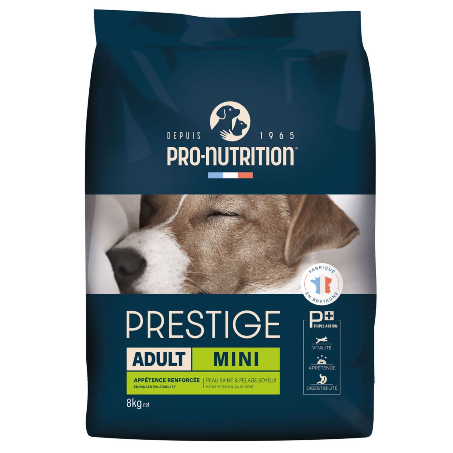 Pro-Nutrition Prestige Adult Mini dog food packaging on a white background