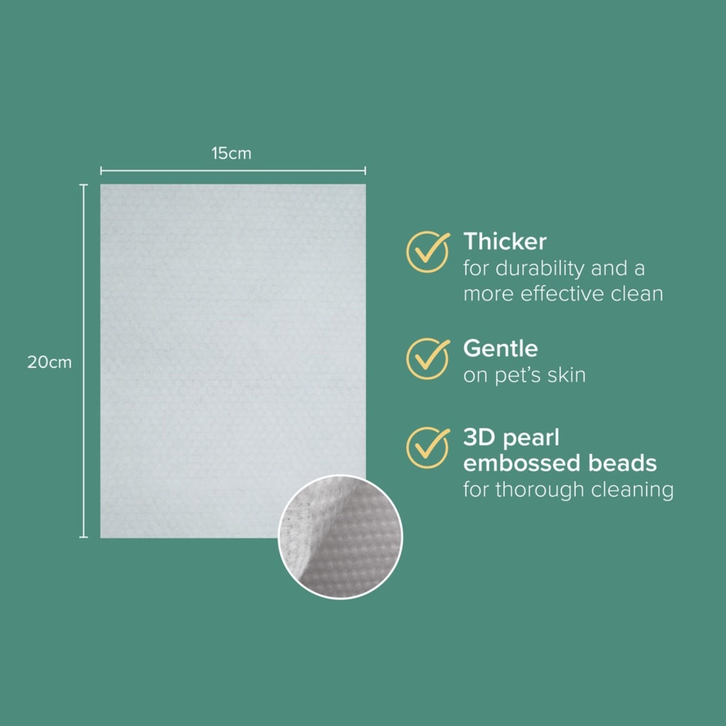 Product packaging with dimensions, features, and close-up of texture on a green background