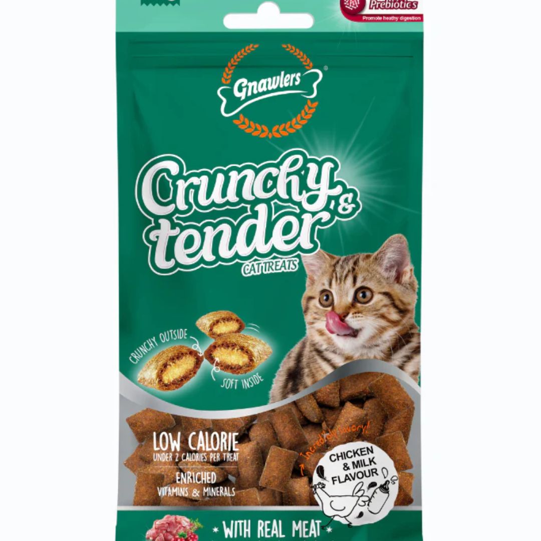 Gnawlers Crunchy & Tender Cat Treats – Chicken & Milk Flavor 65g