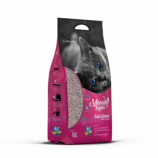 Meow Mates Bentonite Cat Litter – Baby Powder Scent (16L / 10kg)