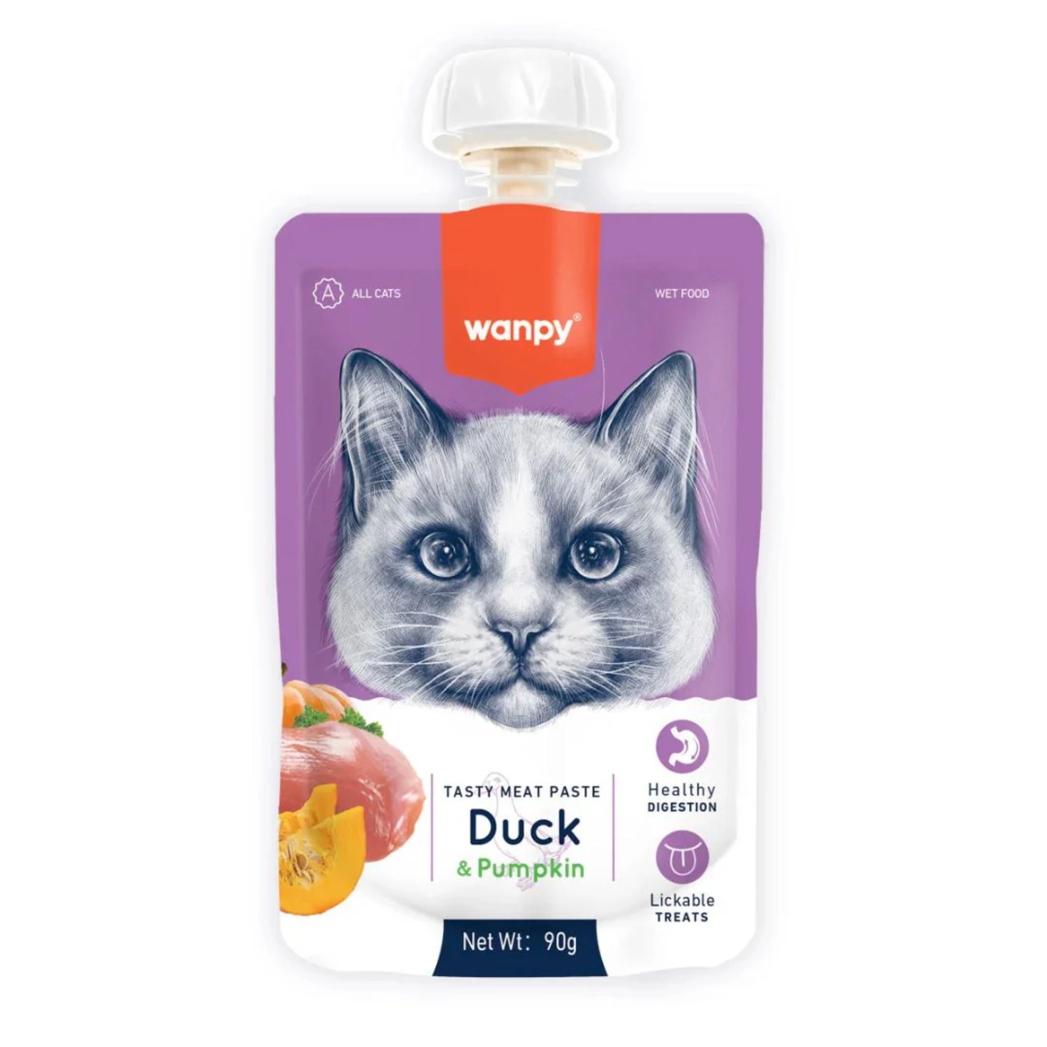Wanpy Duck & Pumpkin Paste For Cats Healthy Snack Tube - 90g