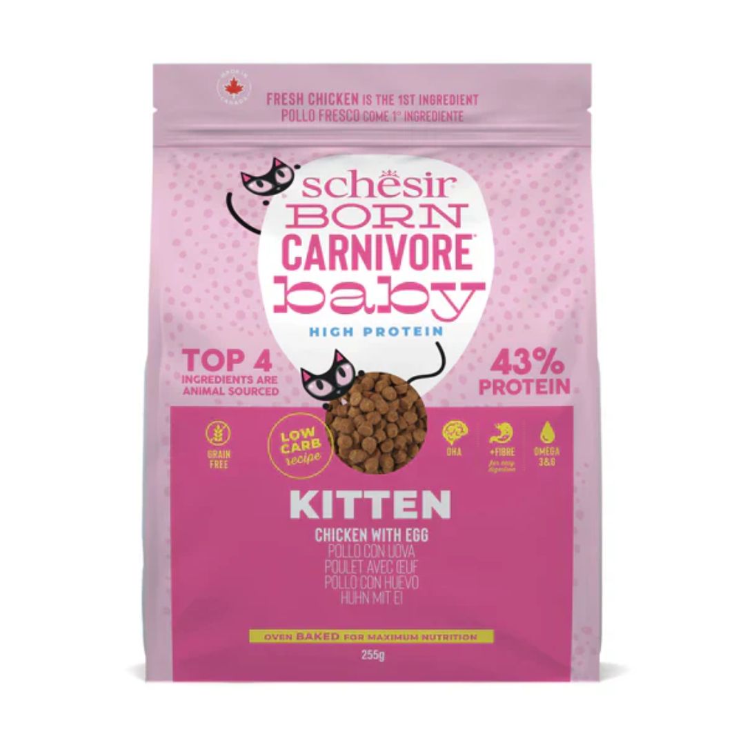 Schesir Born Carnivore Grain Free Oven Baked Dry Food For Kitten - Chicken & Egg 255g