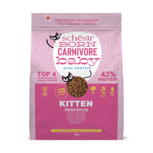Schesir Born Carnivore Grain Free Oven Baked Dry Food For Kitten - Chicken & Egg 255g