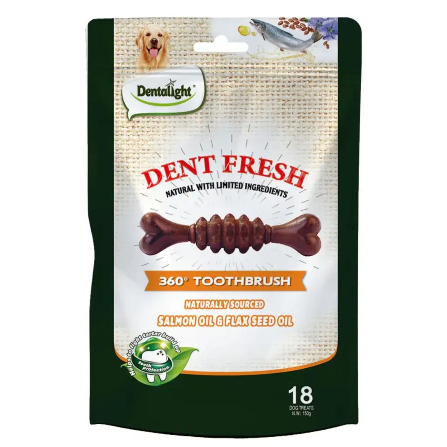 Dentalight 3 Dent Fresh 360 Toothbrush Dental Dog Treat - 18Pcs/150g