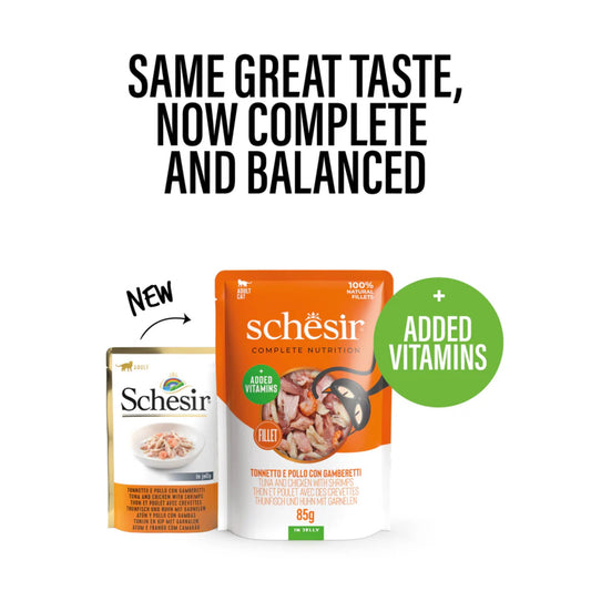 Schesir Cat Pouch Tuna Chicken & Shrimps Wet food 85G