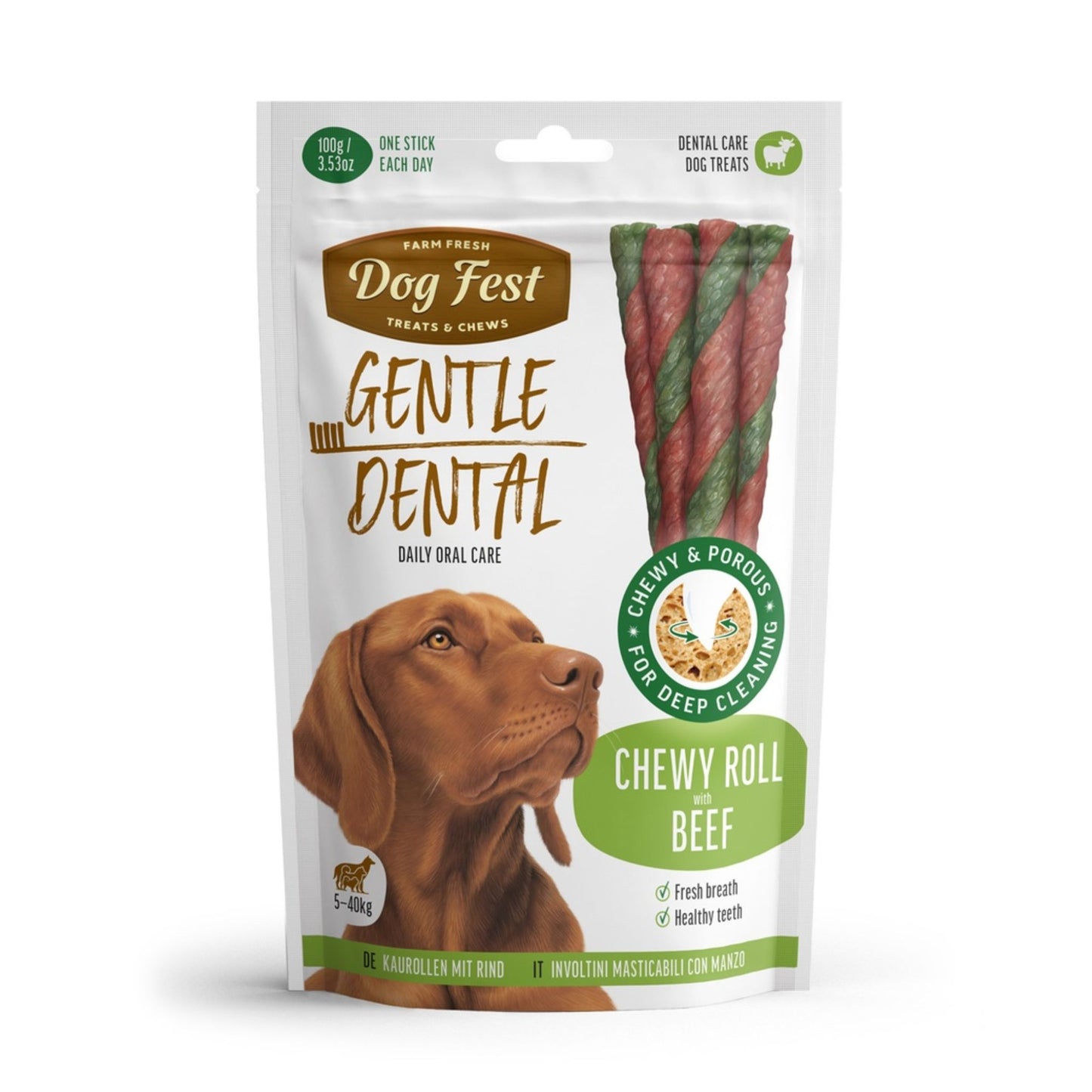 Dog Fest Dental Adult Dog Treats With Chewy Roll & Beef - 100g