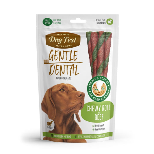 Dog Fest Dental Adult Dog Treats With Chewy Roll & Beef - 100g