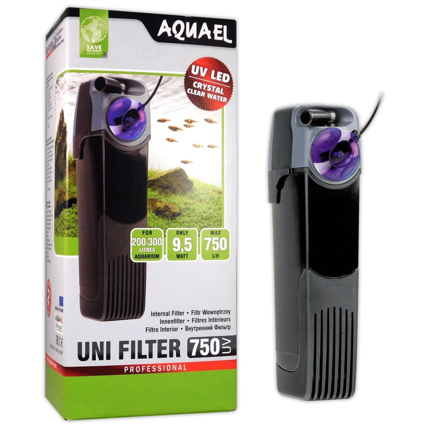 Aquael Aquarium Uni Internal Filter 750UV - 200/300L
