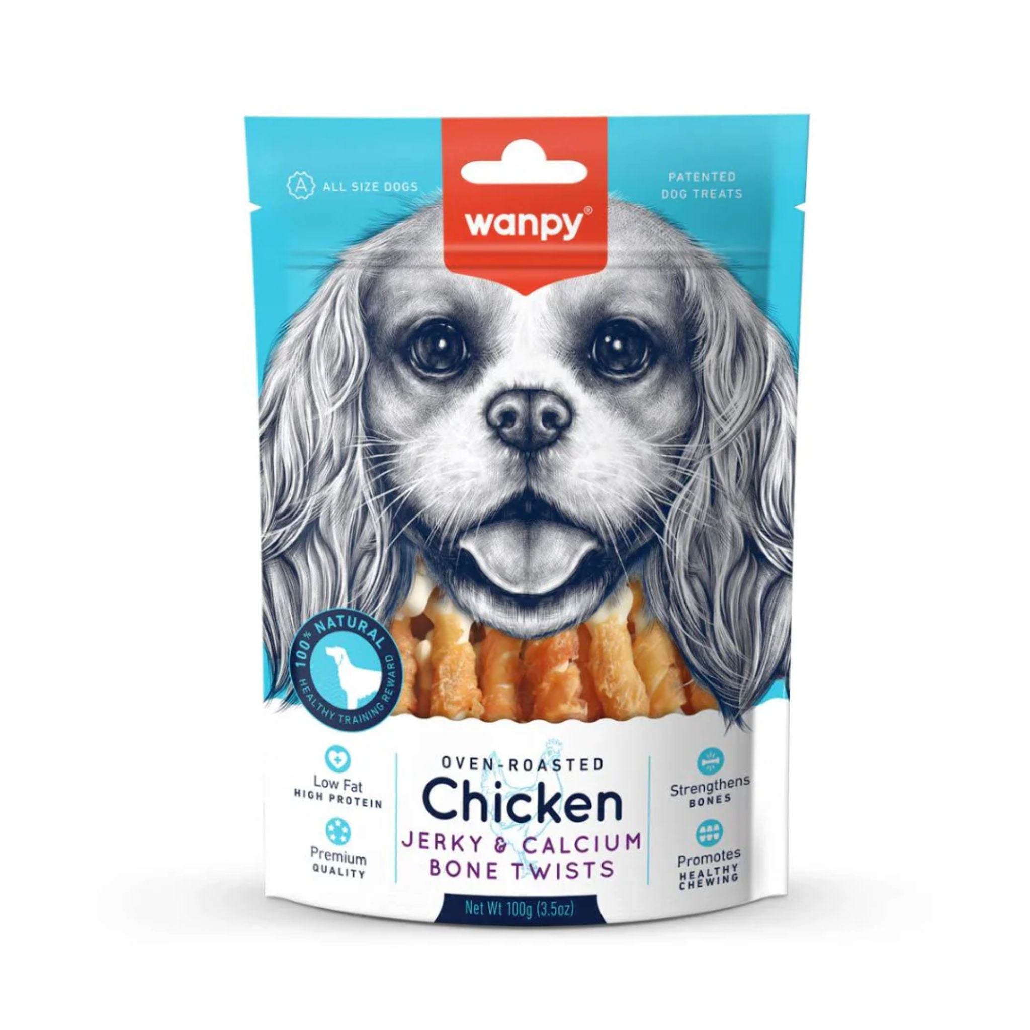 Wanpy Chicken Jerky & Calcium Twists Dog Chew Snack - 100g