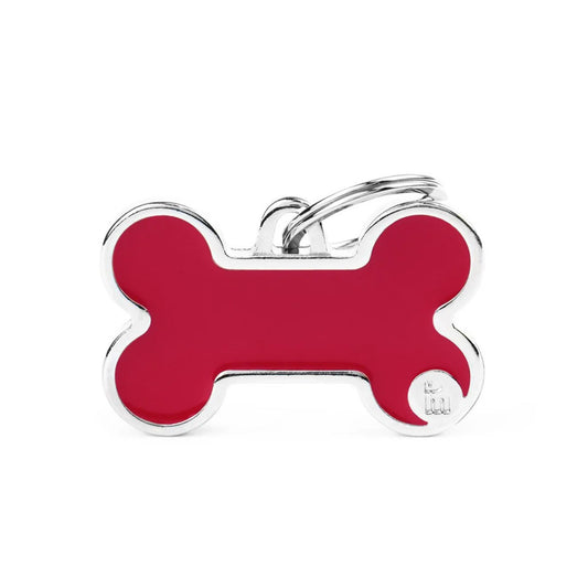 My Family Pet ID Tag Small Bone Aluminium Red