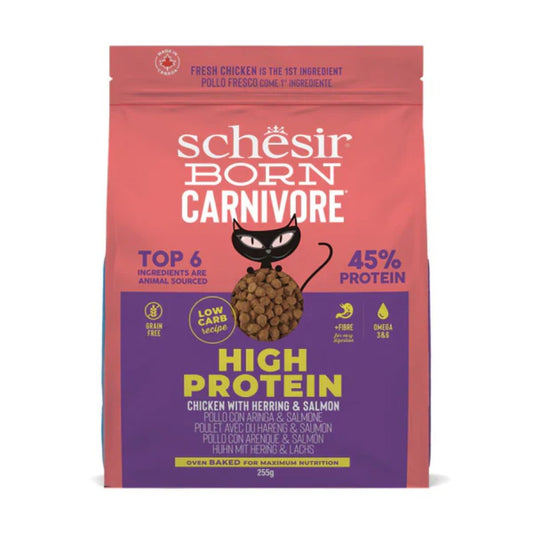 Schesir Born Carnivore Grain Free Oven Baked Dry Food For Cat - Chicken & Herring 255g
