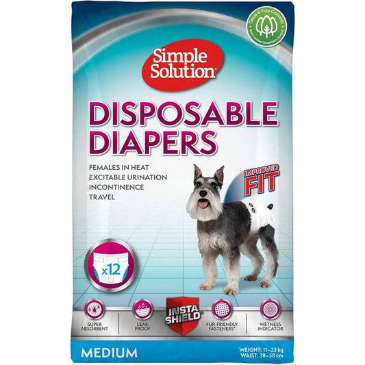 Simple Solution Disposable Dog Diaper Medium - 12Pcs