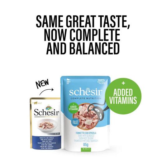 Schesir Cat Pouch Jelly Tuna with Seabass Wet food 85G