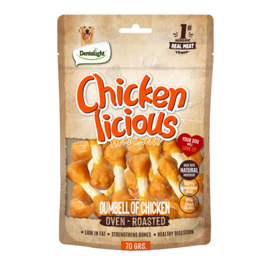 Dentalight Licious Jerky Dog Treats With Chicken Dumbell - 70g