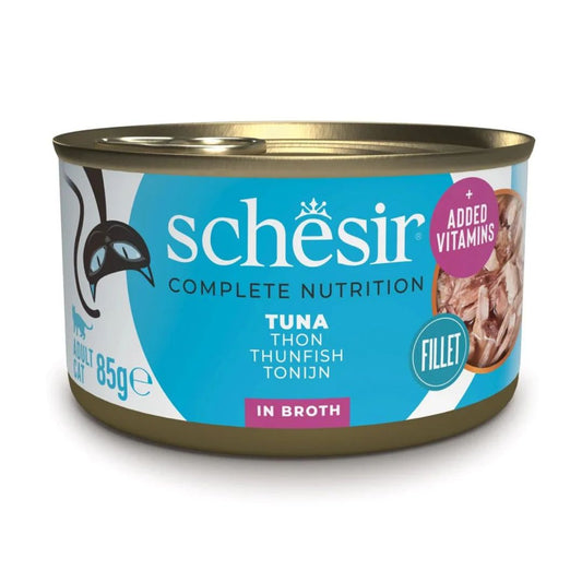 Schesir Complete & Balanced Nutrition Wet Cat Food in Broth Can- Tuna 85g