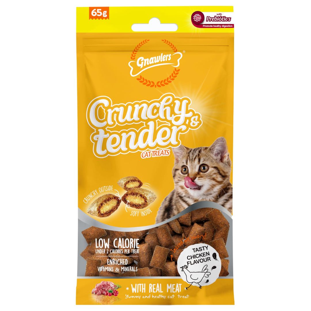 Gnawlers Crunchy & Tender Cat Treats – Chicken Flavor 65g