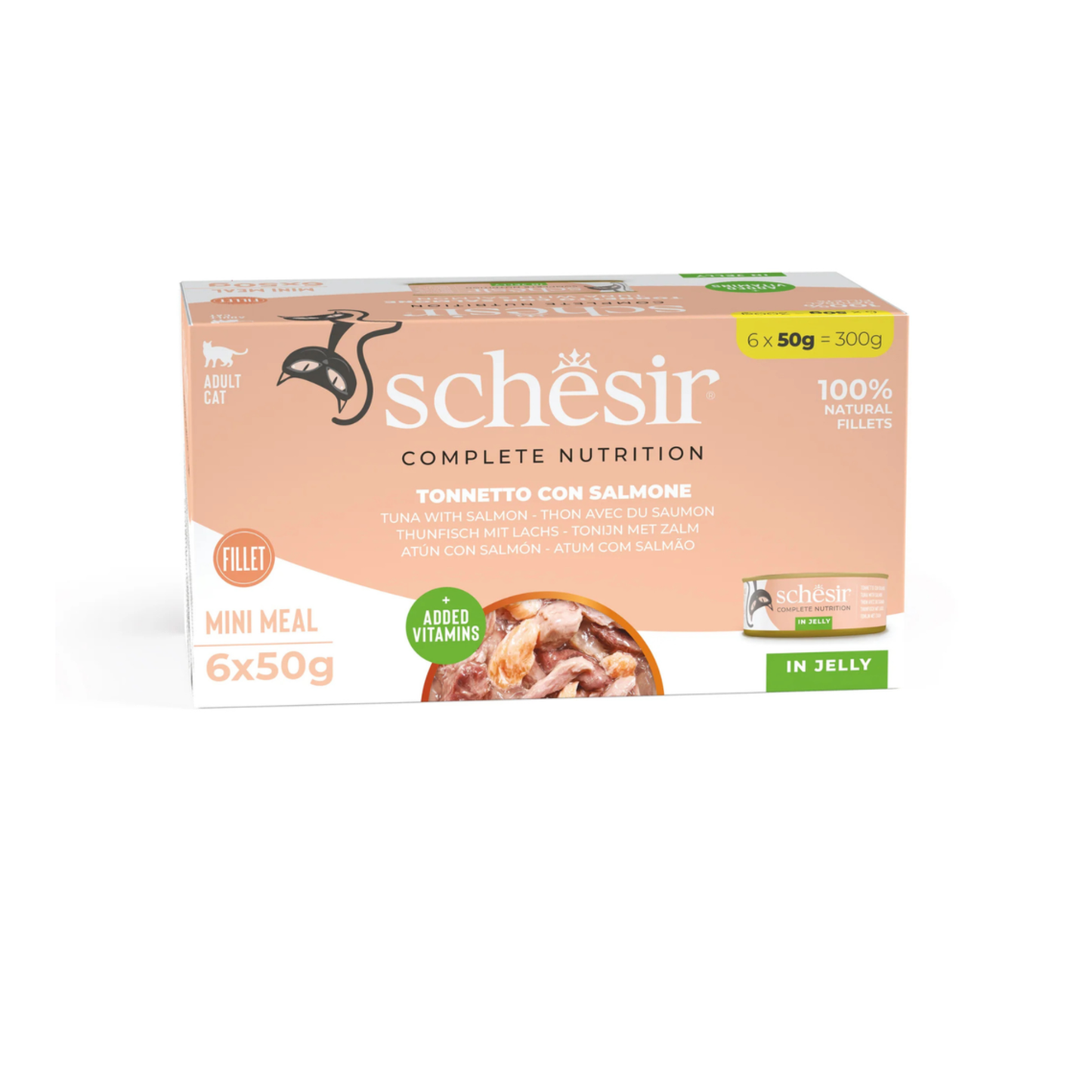 Schesir Wet Cat Food In Jelly Can Multi pack Tuna With Salmon -  6X50g