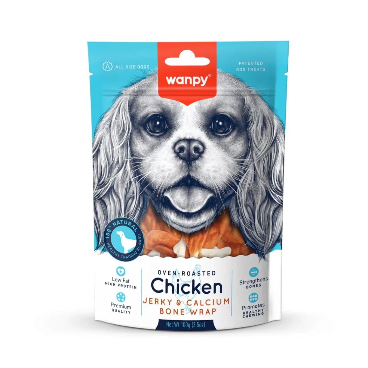 Wanpy Chicken Jerky & Calcium Wraps Natural Dog Treat - 100g