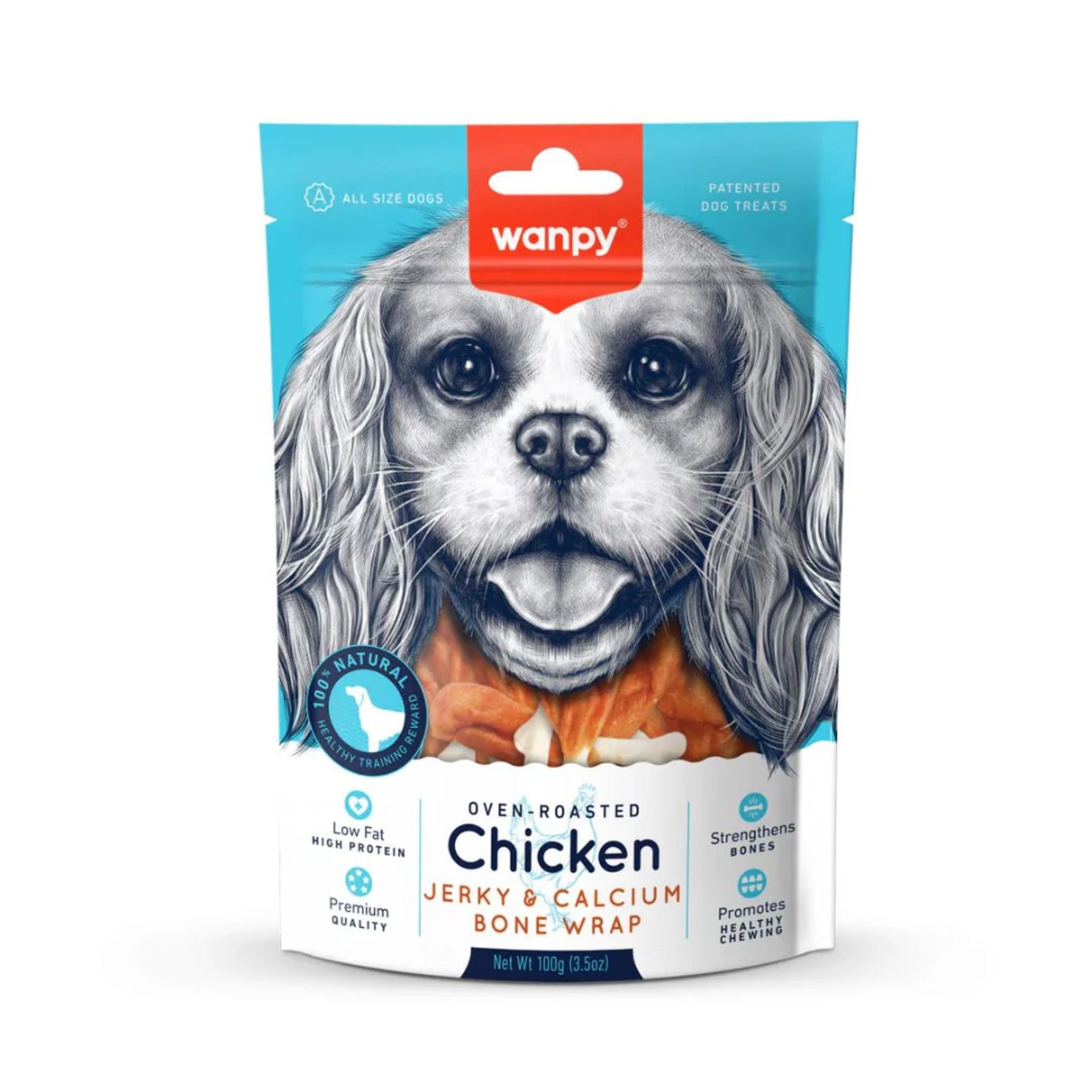 Wanpy Chicken Jerky & Calcium Wraps Natural Dog Treat - 100g