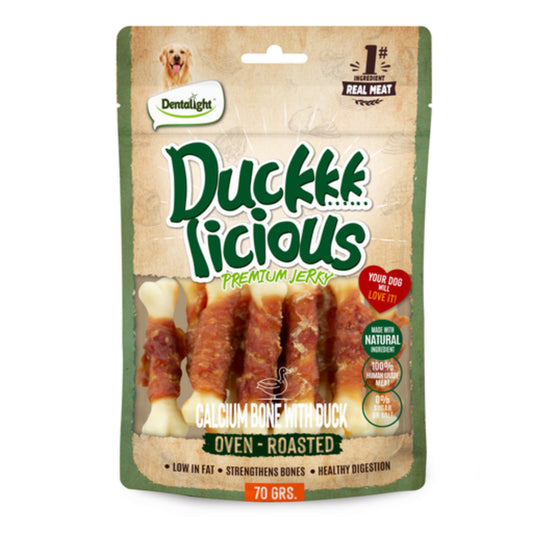 Dentalight Licious Jerky Dog Treats With Duck Calcium Bone - 70g