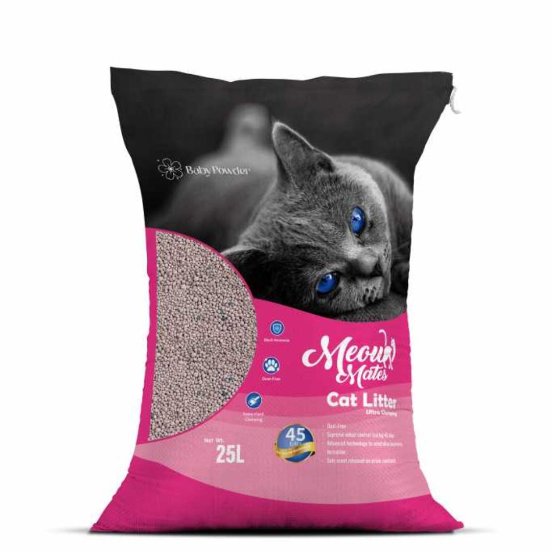 Meow Mates Bentonite Cat Litter – Baby Powder Scent (25L / 20kg)
