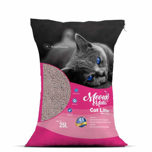 Meow Mates Bentonite Cat Litter – Baby Powder Scent (25L / 20kg)