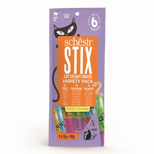 Schesir Cat Treat Stix Variety Pack Chicken, Duck, Salmon 6X15G