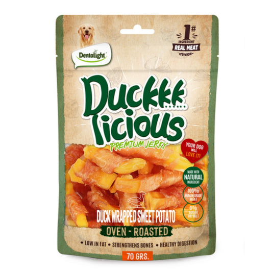 Dentalight Licious Jerky Dog Treats With Duck Wrapped Sweet Potato - 70g