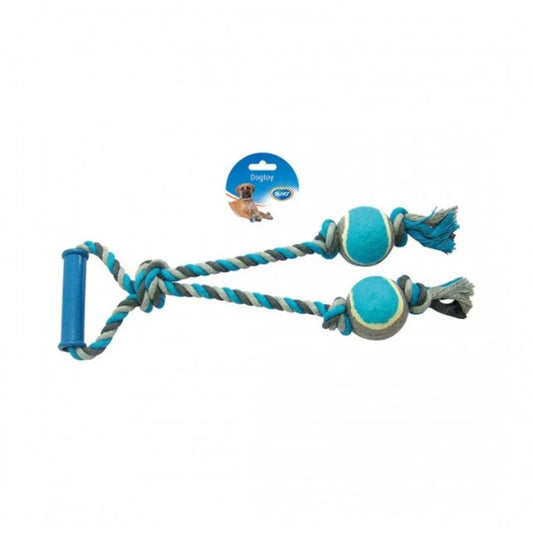 Duvo+ Tug Toy – 2 Tennis Balls & Cotton Loop, 43cm Grey/Blue