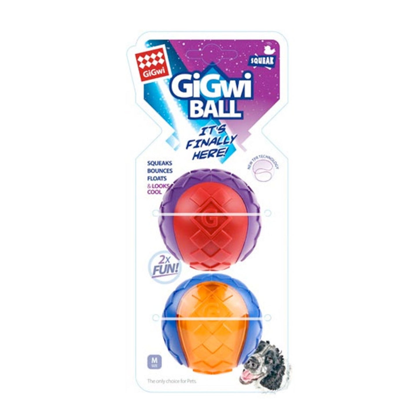 Gigwi Squeaker Ball Dog Toy Solid & Transparent Medium Red/ Orange -2pcs