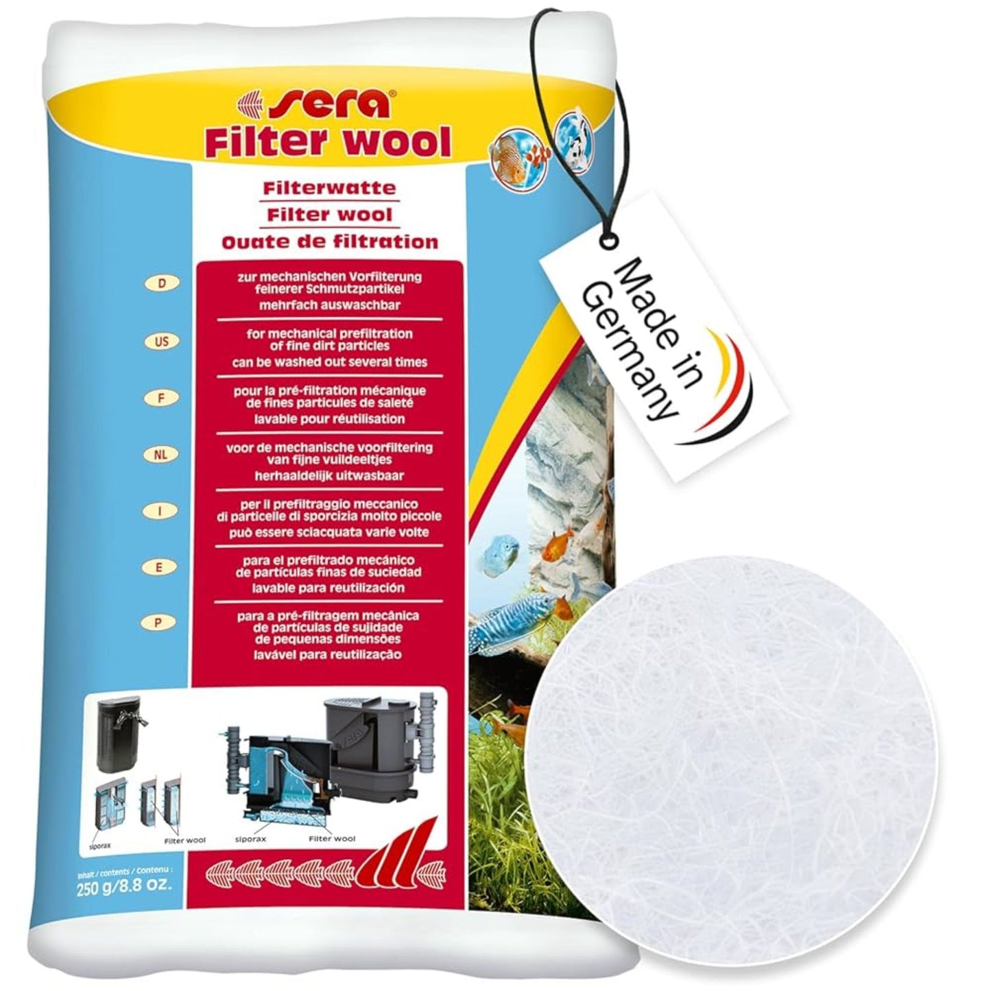 Sera Filter Wool High-Efficiency Filter Fiber For Aquariums - 250G
