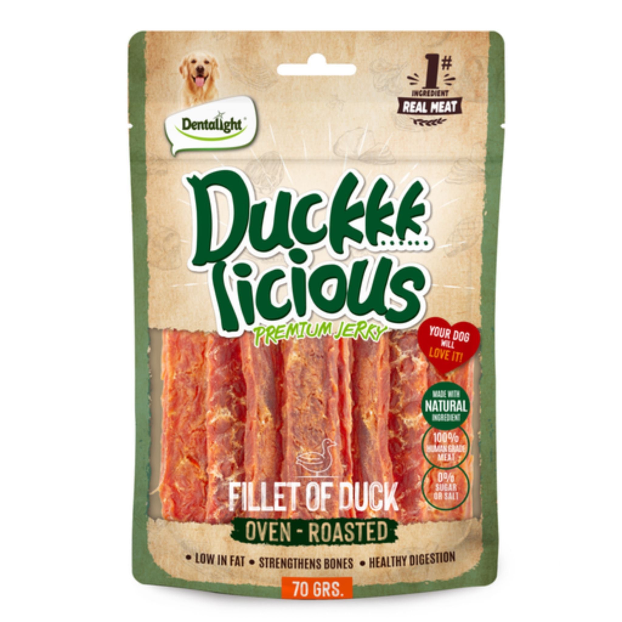 Dentalight Licious Jerky Dog Treats With Duck Fillet - 70g