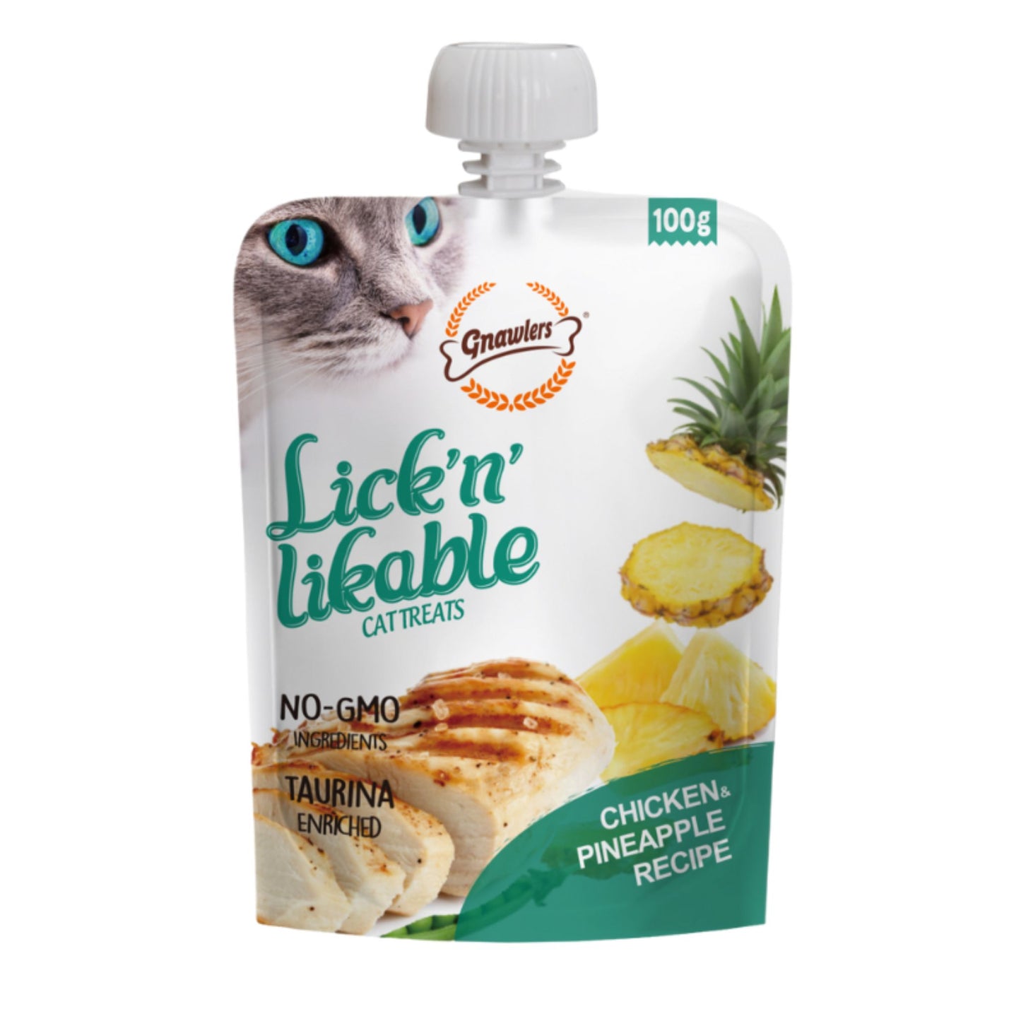 Gnawlers Lick N Lickable Cat Treats Chicken & Pineapple - 100g