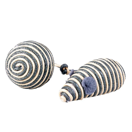 Duvo+ Rope Mouse & Ball Cat Toy – 2pcs, Grey, 17.5x3.5x2.5cm