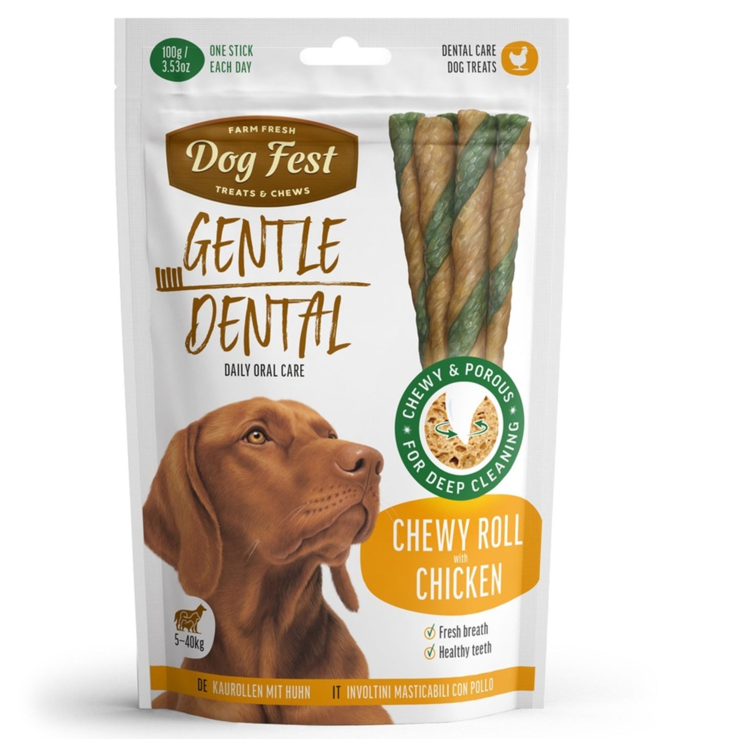 Dog Fest Dental Adult Dog Treats With Chewy Roll & Chicken - 100g