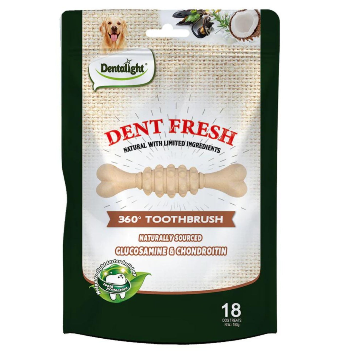 Dentalight 3 Dent Fresh 360 Toothbrush Healthy Joint Dog Treat - 18Pcs/150g