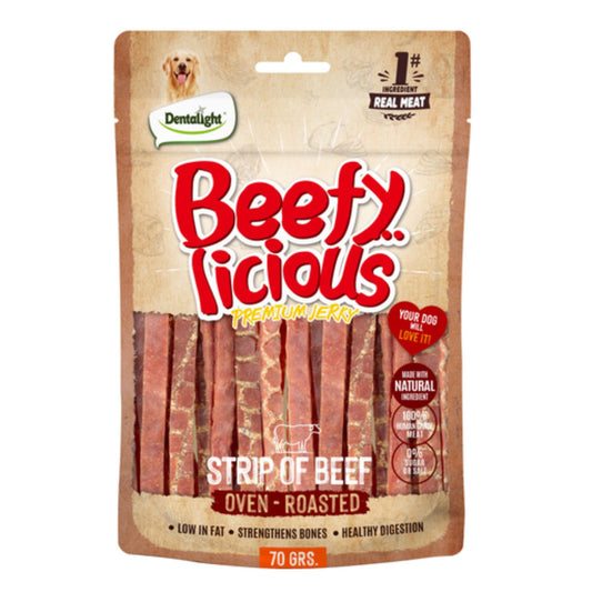 Dentalight Beefy Licious Jerky Dog Treats Beef Strips - 70g