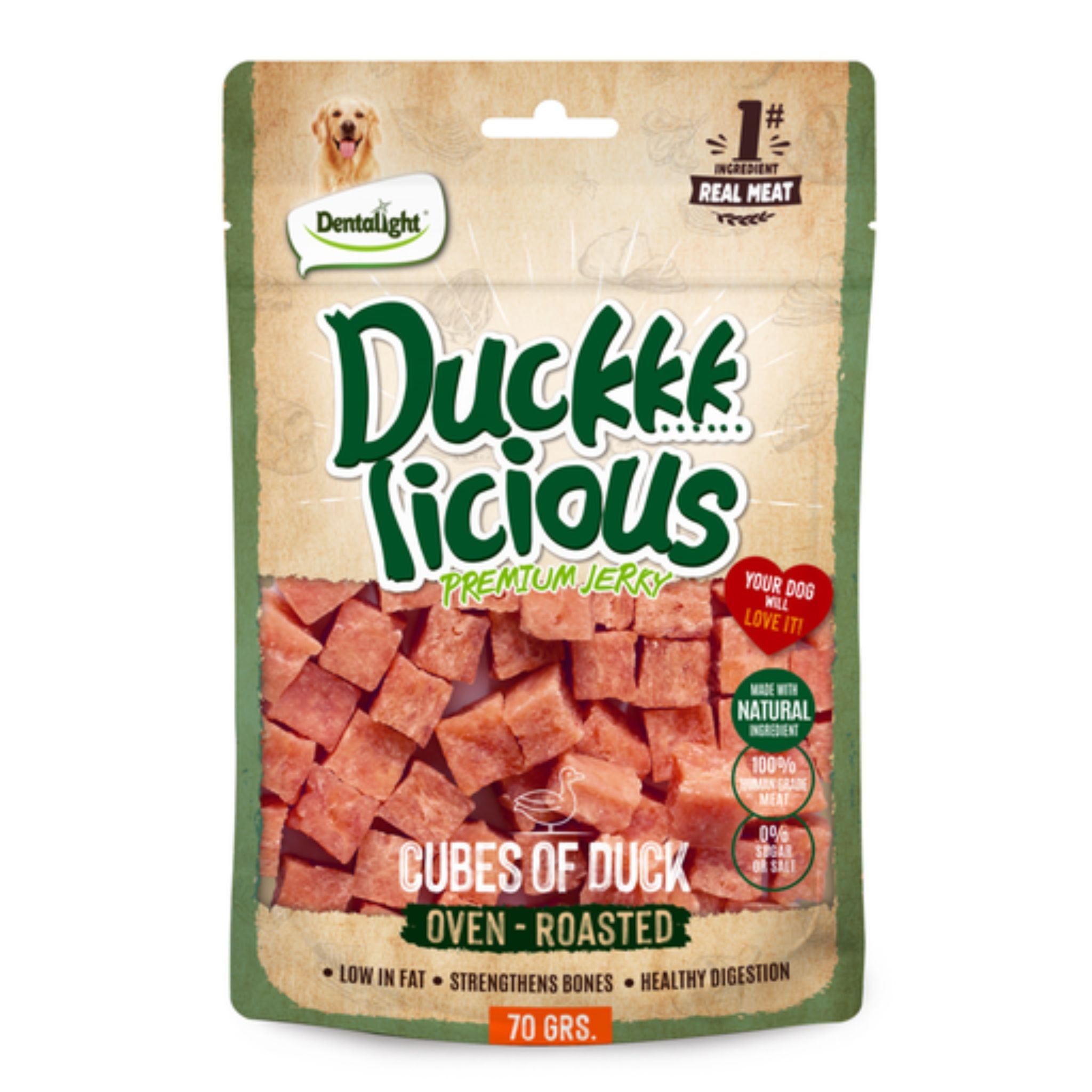 Dentalight Licious Jerky Dog Treats With Duck Cube - 70g